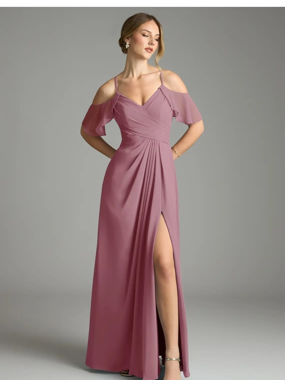 Azazie Dakota Bridesmaid Dress Vintage Mauve A-Line Pleated Chiffon Size 14